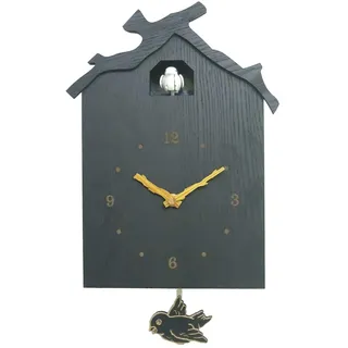 DEEWISH Birdhouse weiß, Moderne hölzerne Hauptdekorwand Kuckucksuhr 12 natürliche Vogelstimmen Kuckucksruf für Kinderfamilie (265 * 195 * 70 MM, Schwarz)