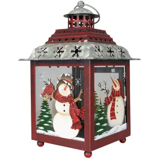Christmas Paradise Kerzenlaterne 28cm für Teelichter und Kerzen Weihnachtsdeko Schneemann (Deko-Laterne, 1 St), aus Metall mit weihnachtlich bemalten Glasscheiben