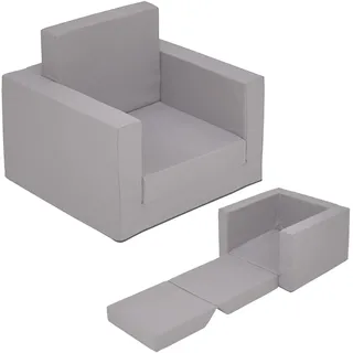 Kinder Polstersessel 2in1 ausklappbar - grau - Kindersessel 48 x 41 cm zum Aufklappen - Kindersofa Gästebett Kindercouch Kuschelsessel Kinderstuhl Polstermöbel Relaxsessel Lesesessel für Kleinkinder