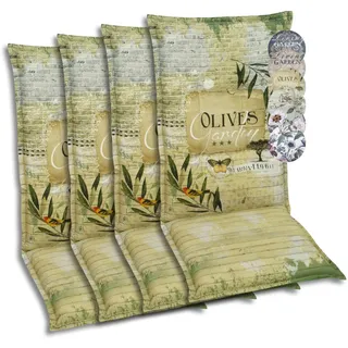 GO-DE Textil Bequeme und attraktive Polsterauflagen für Hochlehner-Gartenstühle (4er-Set, Olive grün, Hochlehner)