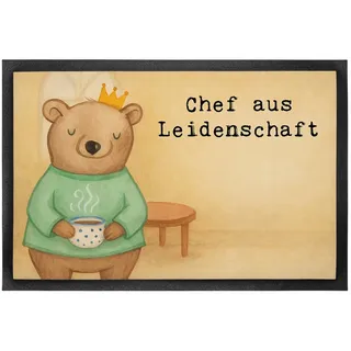Mr. & Mrs. Panda Fußmatte Chef Leidenschaft Design, fußmatte 50 x 75 cm, Weiß, Sauberlaufmatte, rechteckig, Höhe: 50 mm, Lustig Gummi-Fußmatte fußmatte weiß Ø 75 cm x 75 cm x 60 cm x 50 mm