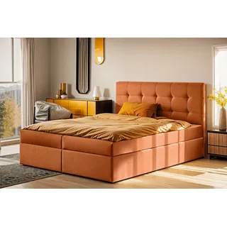 kaiser möbel Boxspringbett mit matratze und bettkasten, Schlafbett LUDANO stoff Noel 140x200 cm Orange
