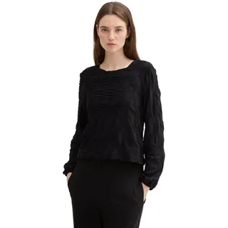 TOM TAILOR Denim Damen Cropped Bluse mit Struktur, 14482 - Deep Black, L - L