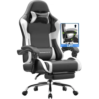 Dowinx Gaming Stuhl, Ergonomischer Chair, Gamer Sessel mit Fußstütze, 150KG Belastbarkeit Gamingstuhl mit Verstellbare Armlehnen, PC Computerstuhl Bürostuhl,Weiß