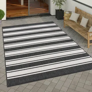 Paco Home Outdoor Teppich wetterfest & pflegeleicht Flachgewebe in Sisal-Optik mit Bordüre UV-beständig Modern für Balkon, Terrasse, Garten, Wohnzimmer, Grösse:60x100 cm, Farbe:Anthrazit-Weiß
