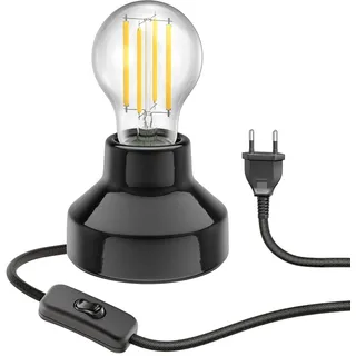 ledscom.de Porzellan Tischlampe TIX, Stecker, Schalter, schwarz + E27 LED Lampe 1005lm, Smart Home, warmweiß - kaltweiß