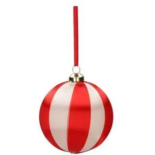 Chinois Weihnachtskugel 8cm Streifen rot/weiß