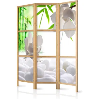 decomonkey Paravent Raumteiler Innen Bambus Spa, 135x171 cm, 3-teilig, Zen | Orient, Japan, Weiß, Wohnzimmer, Room Divider, Wall, Raumteiler Stehend, Trennwand, Sichtschutz, Spanische Wand, Holz