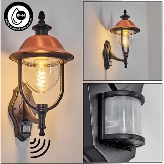 hofstein Außen-Wandleuchte Außenwandlampe mit Bewegungsmelder aus Metall in Schwarz/Kupfer, ohne Leuchtmittel, Wandleuchte außen im Vintage/Antik/Landhaus-Design, E27, IP44 schwarz