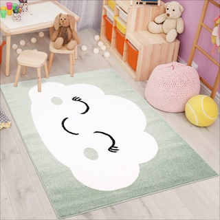 carpet city Kinderteppich Bubble Kids Flachflor mit Wolken-Motiv in Mint-Grün für Kinderzimmer; Größe: 160x225 cm