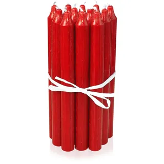 LUMELY dänische Premium Stabkerzen Rot, 12er Pack, Höhe 18cm, Ø 2,2cm, Brenndauer ca. 8 Stunden, zylindrische Leuchterkerzen, Deko Kerzen Set, Kerzen Skandinavisch