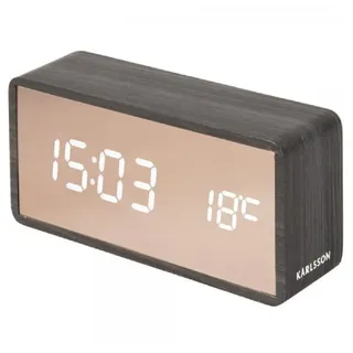 Karlsson Uhr Wecker Copper Mirror LED Black Wood Veneer