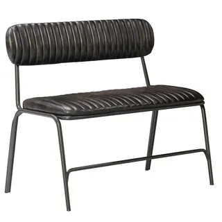 GGMMÖBEL GINO Esszimmerbank mit Rückenlehne | Sitzbank Esszimmer | Küchenbank | Sitzbank mit Lehne | Retro-Stil | Schwarz | Leder | Sitzhöhe: 45cm
