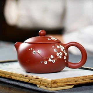 EEYZD Feine handgemachte Zisha-Teekanne, handbemalter weißer Pflaumenblüten-Xishi-Topf, chinesische Yixing-Kungfu-Keramik-Mini-Teekanne,1 teapot