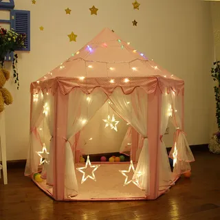Tipi-spielzelt Mit Lichterkette, Großes Zelt Für Drinnen Und Draußen, Weißes Segeltuch, Tragbares Indianer-tipi, Spielhauszelt, 140 X 140 X 135 Cm