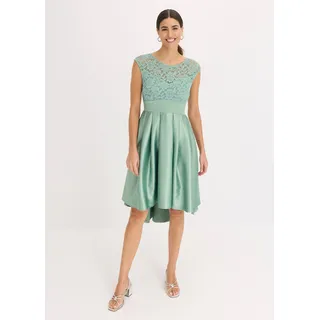 bonprix Vokuhila-Kleid aus glänzendem Satin mit Spitze, grün, Gr.40, Bezauberndes Cocktail-Kleid aus glänzendem Satin mit Taillen-Einsatz und Spitze im Oberteil
