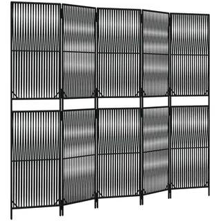 vidaXL Paravent 5-tlg. Schwarz Poly Rattan