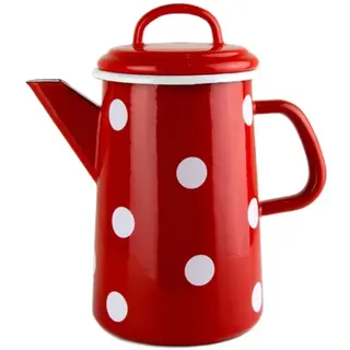 Mündner Emaille - Kaffeekanne, Teekanne - Kanne - Emaile - 1,6 Liter - Farbe: Rot mit weißen Punkten