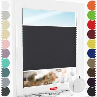 Schuette® Plissee ohne Bohren zum Kleben ● Premium Kollektion: Silesian Coal (Schwarz) ● 20x80cm (Breite x Höhe) ● Suprafix Faltrollo Klebehalterung ● Bequeme Rollo Montage inkl. Video