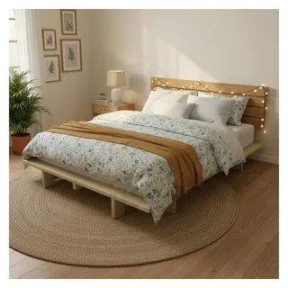 TUGA-Holztech Massivholzbett Holzbett Japanbett Naturholzbett 140x200 Fichte Doppelbett Massivholz, Größen B=80 90 100 120 140 160 180 200cm L=200 220cm Fichte, Zirbe 140 cm x 200 cm