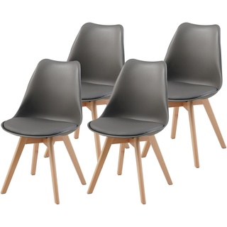 Albatros Esszimmerstühle 4er Set AARHUS, Grau - Beine aus Buche Massiv-Holz, Skandinavisches Retro-Design, bequemer Schalenstuhl