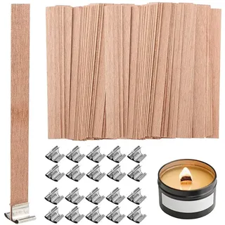 40 Stück Kerzendocht aus Holz, Machen Sie handgemachte Kerzen mit 20 Metallfüßen, Zuschneidbare Kerzendochte aus Holz, 13 x 130mm Für die handwerkliche Kerzenherstellung, umweltfreundlich, rauchfrei