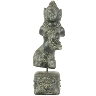 Oriental Galerie Devi Dewi Göttin Statue Figur Skulptur Sita Torso Büste auf Sockel Garten Stein Deko Gartenfigur Hindu Lavasand Steinguss Frostsicher 60 cm