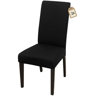 FIGOOO Stuhlhussen 2er Set Stretch Stuhlhussen für Esszimmerstühle Elastisch Moderne Universal Stuhlbezug für Restaurant Hotel Bankett Party Deko(Schwarz,2er Set)