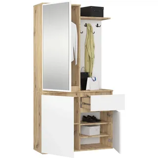 AKORD Garderoben-Set ENTRO Schwarz 95 cm - Kompaktgarderobe Schmaler Flur - 3 Türen, 1 Schublade - 7 Regalböden - Flurgarderoben Set Modern - Flur Möbel Set, Industrial Stil - Artisan-Eiche & Weiß