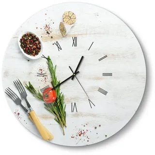 DEQORI Wanduhr 'Küchenkräuter und Gewürze' (Glas Glasuhr modern Wand Uhr Design Küchenuhr) bunt 50 cm x 50 cm