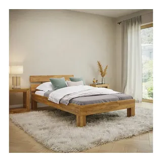 skølm Bettgestell Floki (Massivholzbett, auch verfügbar in 90x200, 140x200, 160x200 oder 180x200 cm), 120x200 cm, aus Eiche braun