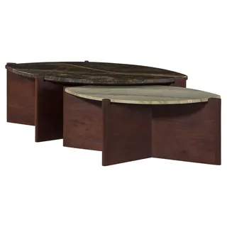 MASSIVMOEBEL24.DE Couchtisch 2er Set Braun Akazie 115 x 65 x 35 cm