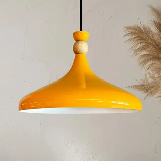 bamyum Champion Pendelleuchte Gelb aus Holz und Metall 35 cm, Hängelampe Esstisch, Küchenlampe Hängend E27, Hängelampe Gelb für Kinderzimmer, Schlafzimmer, Wohnzimmer