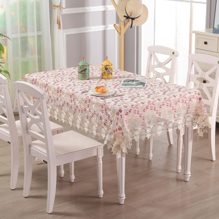 Spitze Tischdecke Rechteck Chic gestickte Tischtuch, Vintage Elegante Blumendesign Tischdecke für Hochzeitsbankett Geburtstagsparty Formeller Esstisch, Kaffee Rot, 130×180cm