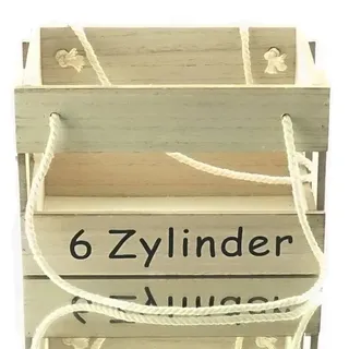 Riffelmacher Flaschenkasten mit Henkel "6 Zylinder" Holz Natur 23 cm x 14 cm x 15 cm