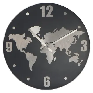 Macma Wanduhr Wanduhr aus Aluminium mit Weltkarte im Hintergrund