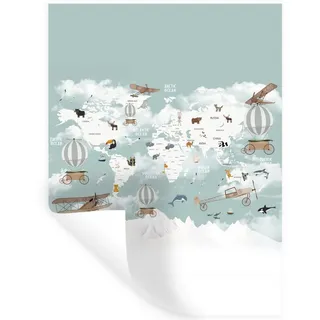 MuchoWow Wandsticker Weltkarte - Kind - Flugzeug (1 St), Wandtattoo, Selbstklebend, Wohnzimmer, 30x40 cm 30 cm x 40 cm x 0.1 cm