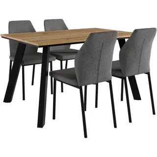 OTTO home Essgruppe Genf Tischgruppe, Esstisch plus 4 Stühle, (Set, 5-tlg., Otto's DAUERTIEFPREIS), Esstisch 138 cm, 4 Esszimmerstühle, moderne Tischplatte in Evoke eiche beige