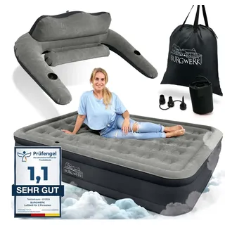 Luftbett für 2 Personen [Praktisches 3 in 1 System] | Kabellose Luftmatratze in 150x200 | Selbstaufblasendes Gästebett - Grau