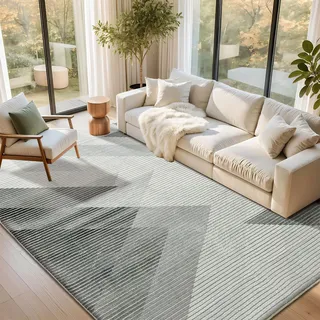 ASIinnsy Teppich Wohnzimmer Schlafzimmer Kurzflor Modern Großer Teppiche rutschfest Weich Abstrakt Esszimmer (Geometrisch Grau Weiß, 200 x 300 cm)