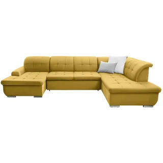 Cantus Wohnlandschaft, Gelb, Metall, Uni, 5-Sitzer, Ottomane rechts, U-Form, 342x208 cm, Made in EU, seitenverkehrt erhältlich, Hocker Rücken echt, Wohnzimmer, Sofas & Couches, Wohnlandschaften, Wohnlandschaften in U-Form