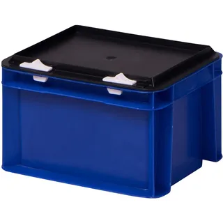 1a-TopStore Stabile Profi Aufbewahrungsbox Stapelbox Eurobox Stapelkiste mit Deckel, Kunststoffkiste lieferbar in 5 Farben und 21 Größen für Industrie, Gewerbe, Haushalt (blau, 20x15x13 cm)