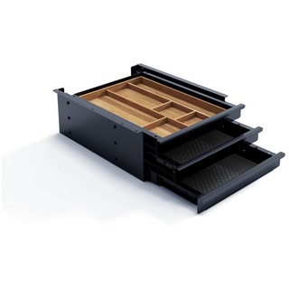 Actiforce Schubladenbox TRI PRO, (Schreibtisch Unterbauschublade, Stiftablage, Organizer, Schubladenauszug, Utensilien-Auszug, 3-Fach Unterbauschublade Box, Vollauszug, inkl. Bambus-Einlage), zur Befestigung unterhalb der Arbeitsplatte mit praktischer Einlage schwarz
