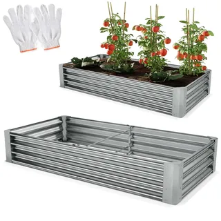 onbest Metall Hochbeet 180 x 90 x 30 cm Silber