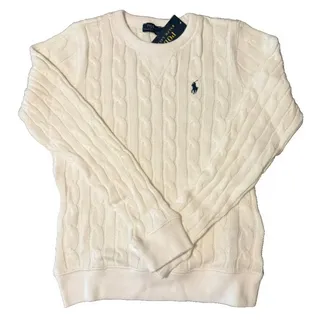 Polo Ralph Lauren Strickpullover Zopfmuster Pullover Slim Fit sofortige Authentifizierung über einen QR-Code weiß L