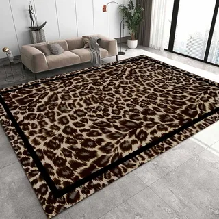 SOJAWA Klassischer Leoparden-Teppich 70x140cm, brauner Leopardenprint, Retro weicher Kurzflor-Teppich, leicht zu reinigen, rutschfest und waschbar, geeignet für Wohnzimmer und Schlafzimmer