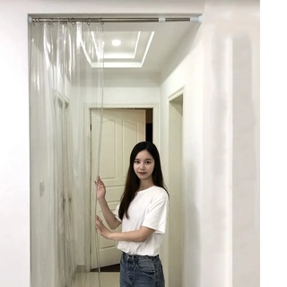 Artiz PVC- Wärmeschutzvorhang, Transparenter PVC-Trennvorhang aus Kunststoff Schiebevorhang Wind- und wasserdicht Thermo Türvorhang mit Teleskopstange Kein Bohren