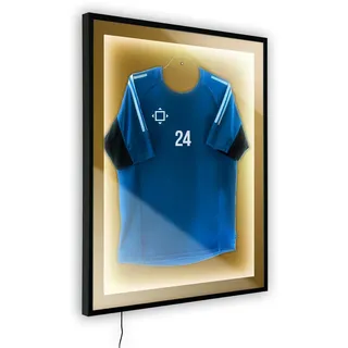 Bildershop-24 Objektrahmen Trikotrahmen aus Massivholz beleuchtet für Objekte bis 15mm VARIO36 3D inkl. LED-Leiste und Passepartout 48x68cm Schwarz matt (lackiert)