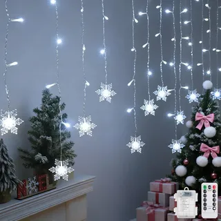 DAZZTIME Weihnachtsdeko Schneeflocke Lichtervorhang Innen,4M 96 LEDs Weihnachtslampe für Innenfenster,Weihnachtsbeleuchtung Fenster,Fensterdeko Weihnachten Beleuchtet,für Weihnachten,Balkon