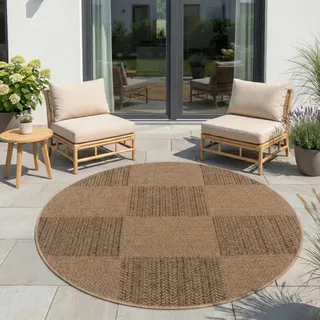 Outdoorteppich AYYILDIZ TEPPICHE "TIMBER 1405, auch als Läufer und Rund", braun (beige), H:5mm Ø:160cm, Polypropylen, Teppiche, Outdoorteppich, Läufer, Rund, In und Outdoor, Jute Sisal Optik, Wohnzimmer, Terasse